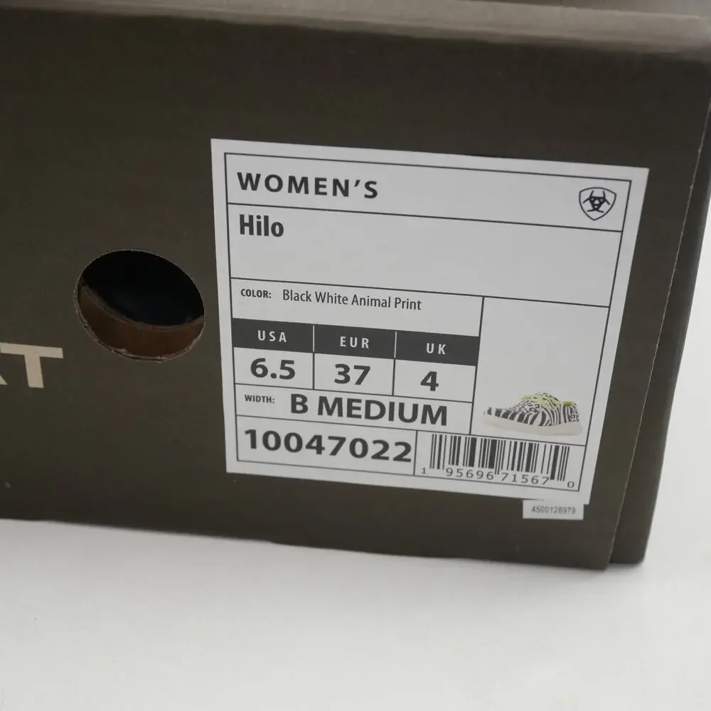 NEW Ariat Women's 6.5 Hilo Mocs Black White Animal Slip On Shoes - Picture 11 of 12